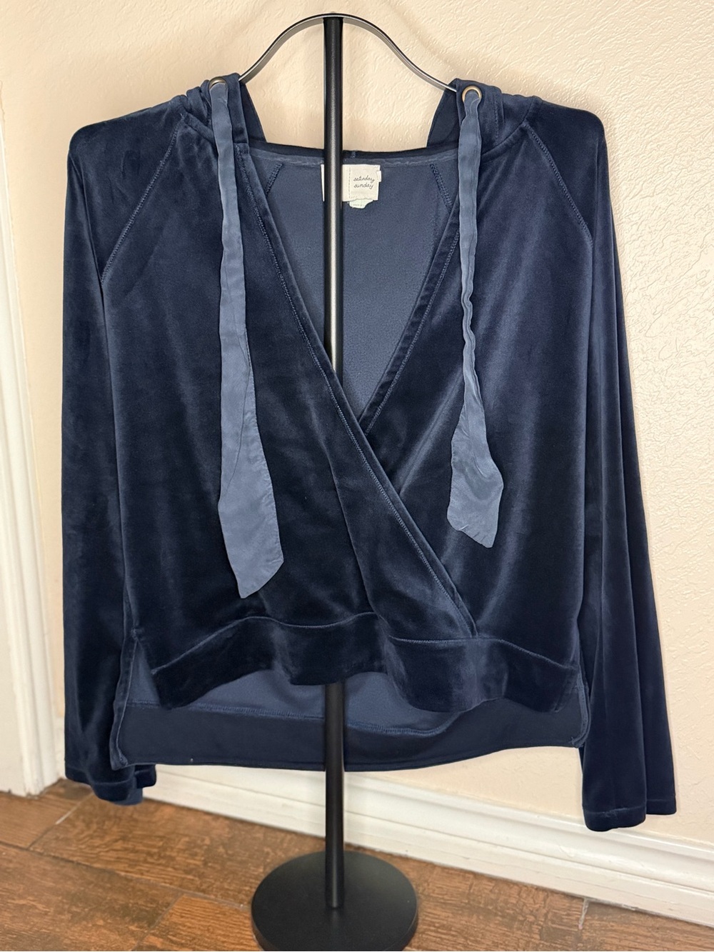See You Monday Navy Velvet Wrap Hoodie
